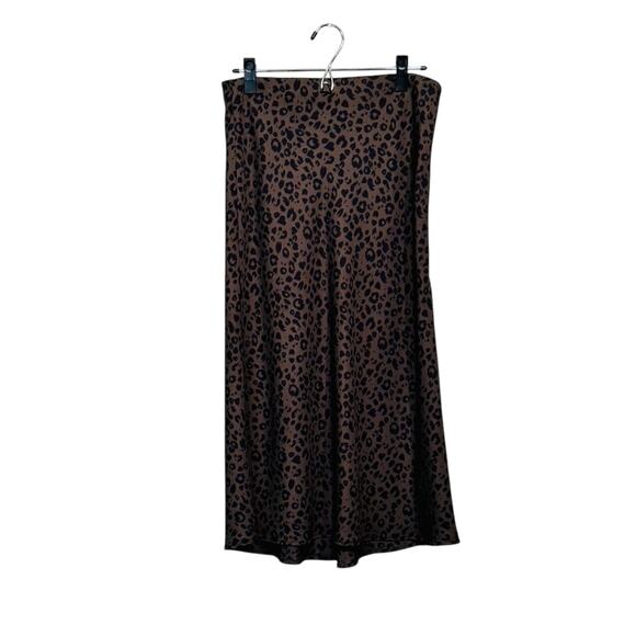 By Together slip skirt brown and black animal print midi flowy silky feel Sz L - Picture 1 of 7